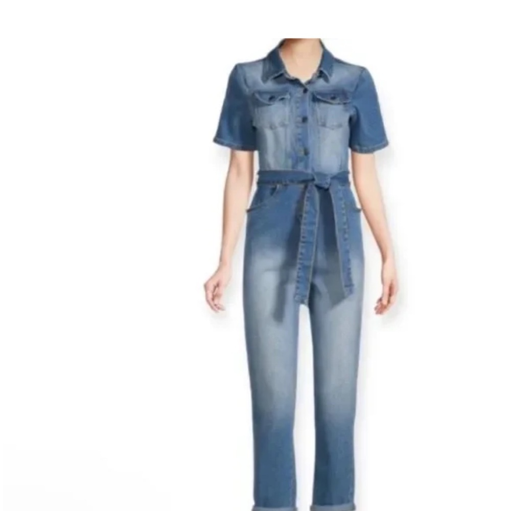 Avec Les Filles Denim Belted Straight Leg Jumpsuit | 29